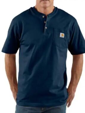 Carhartt Loose Fit Heavy Weight  Short Sleeve Henley Tee Shirt Navy Size 2XL